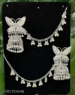 butterfly oxidised jhumka earrings with chain ghungroo design