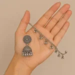 oxidised silver jhumka earrings with sahara chain wholesale jewellery