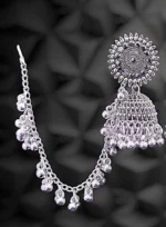 oxidised silver jhumka earrings with chain traditional jewellery