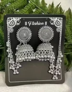oxidised silver jhumka earrings with chain traditional jewellery